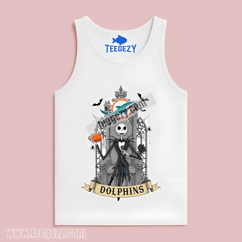 Jack Skellington Miami Dolphins Throne Graphic Tanktop Jack Skellington Miami Dolphins Throne Graphic Tanktop
