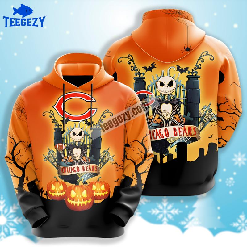 Jack Skellington Pumpkin Chicago Bears Orange 3D Fashion Hoodie Jack Skellington Pumpkin Chicago Bears Orange 3D Fashion Hoodie