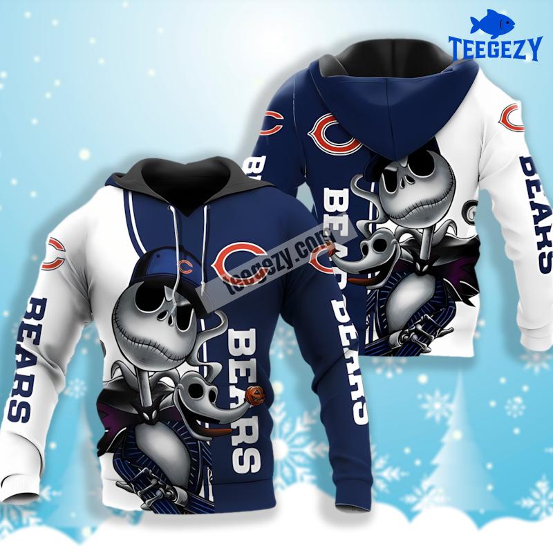 Jack Skellington Zero Chicago Bears Blue White 3D Graphic Hoodie Jack Skellington Zero Chicago Bears Blue White 3D Graphic Hoodie