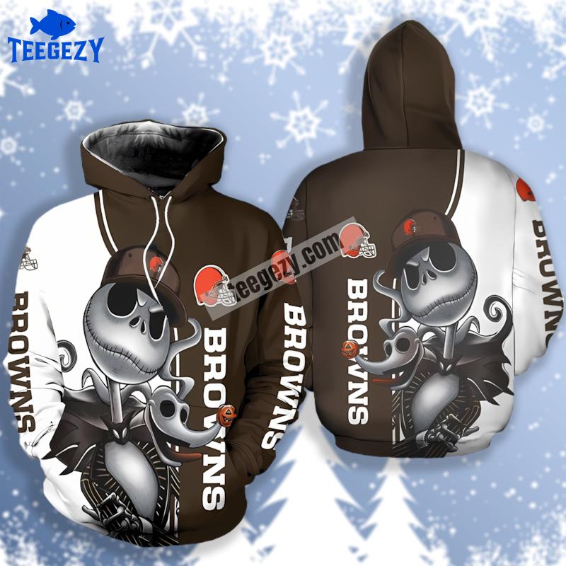 Jack Skellington Zero Cleveland Browns White Black 3D Art Hoodie Jack Skellington Zero Cleveland Browns White Black 3D Art Hoodie
