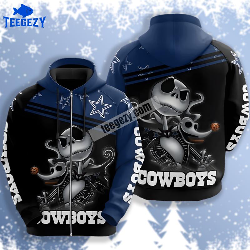 Jack Skellington Zero Dallas Cowboys Black Blue 3D Art Hoodie Jack Skellington Zero Dallas Cowboys Black Blue 3D Art Hoodie