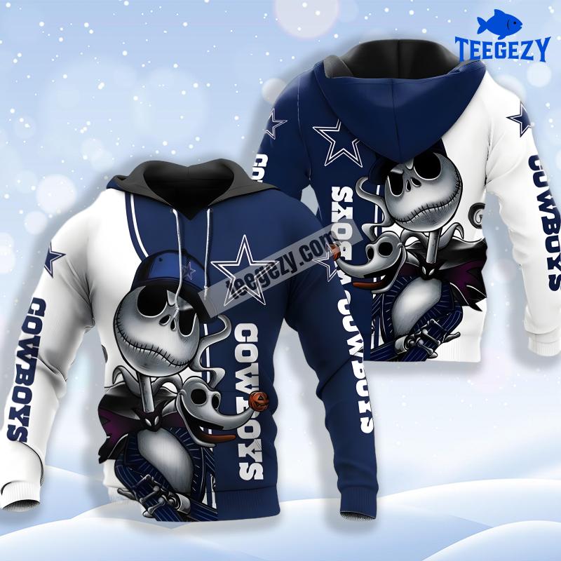 Jack Skellington Zero Dallas Cowboys White Blue 3D Design Hoodie Jack Skellington Zero Dallas Cowboys White Blue 3D Design Hoodie