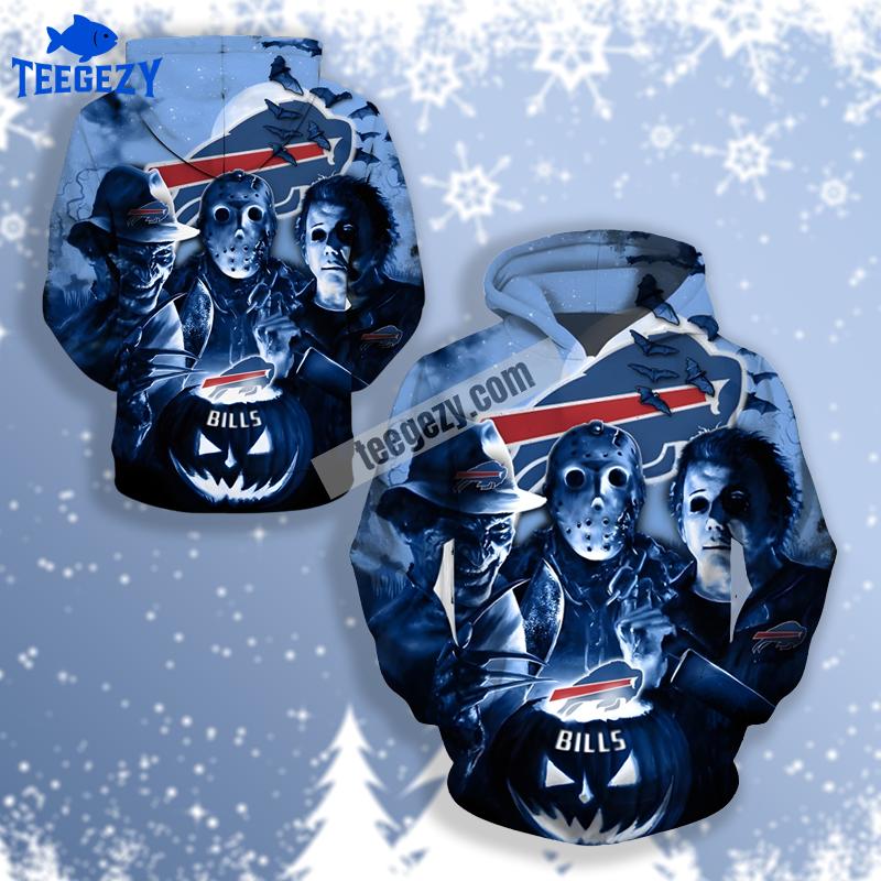 Jason Voorhees Freddy Krueger Buffalo Bills Blue 3D Pattern Hoodie Jason Voorhees Freddy Krueger Buffalo Bills Blue 3D Pattern Hoodie