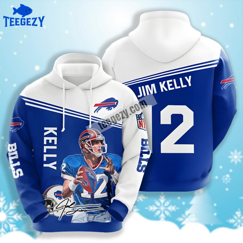 Jim Kelly Buffalo Bills Blue White 3D Dad Mom Hoodie Jim Kelly Buffalo Bills Blue White 3D Dad Mom Hoodie