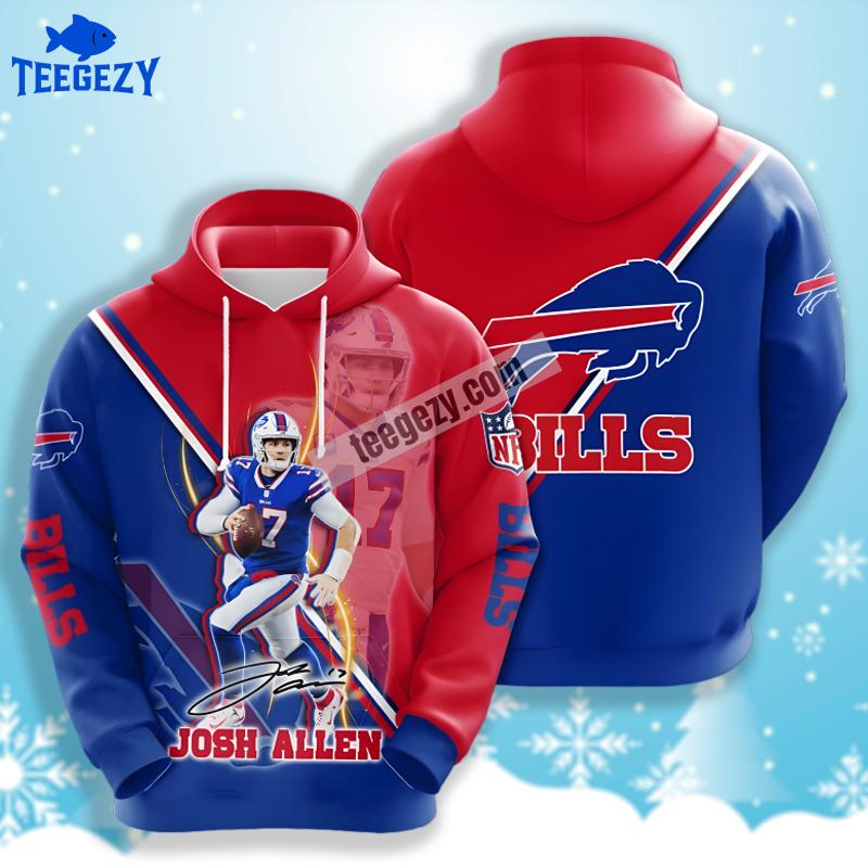Josh Allen Buffalo Bills Blue Red 3D Hoodie For Sale Josh Allen Buffalo Bills Blue Red 3D Hoodie For Sale