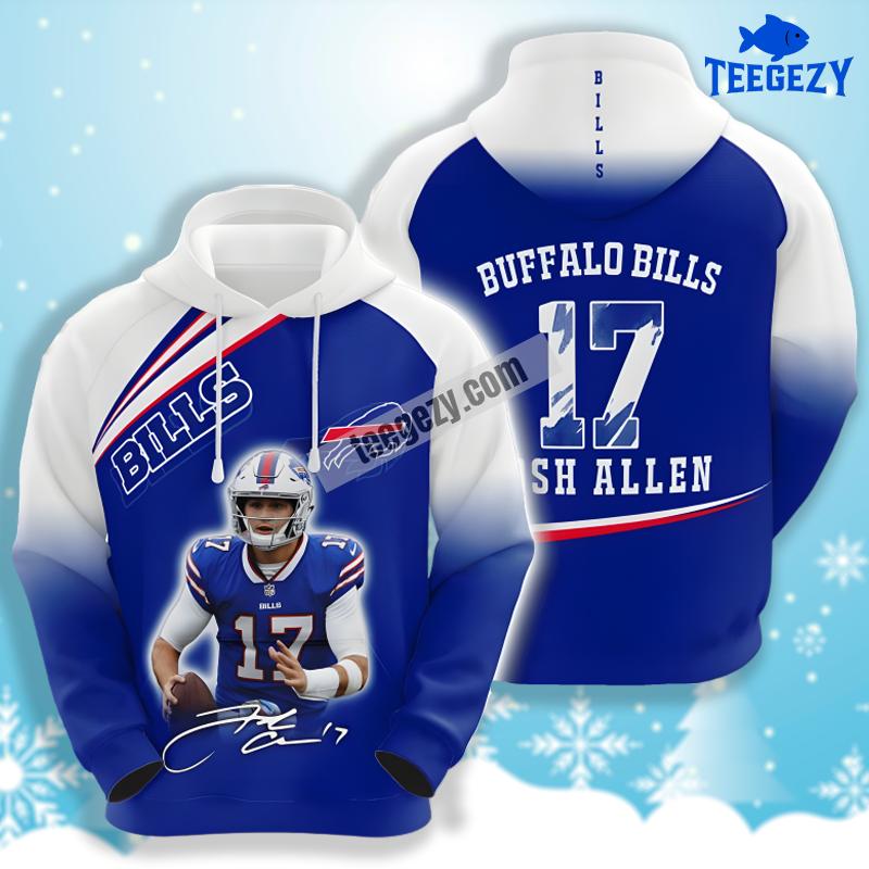 Josh Allen Pullover Buffalo Bills Blue White 3D Art Hoodie Josh Allen Pullover Buffalo Bills Blue White 3D Art Hoodie