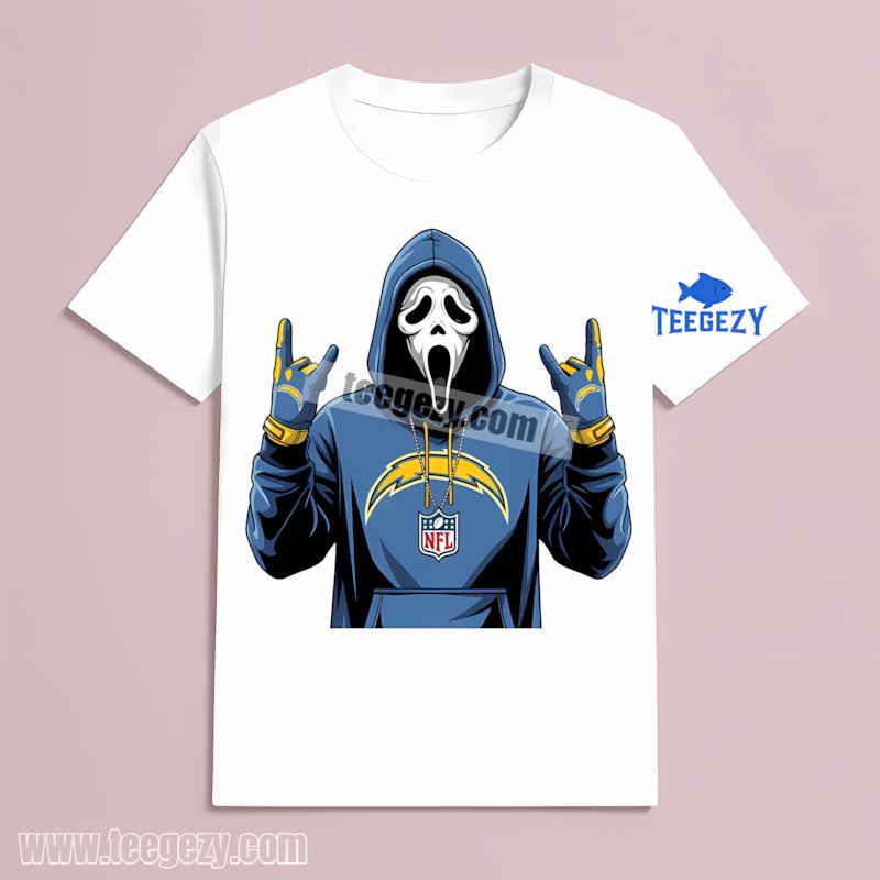 Los Angeles Chargers Ghostface Spooky Halloween Color T-Shirt Los Angeles Chargers Ghostface Spooky Halloween Color T-Shirt