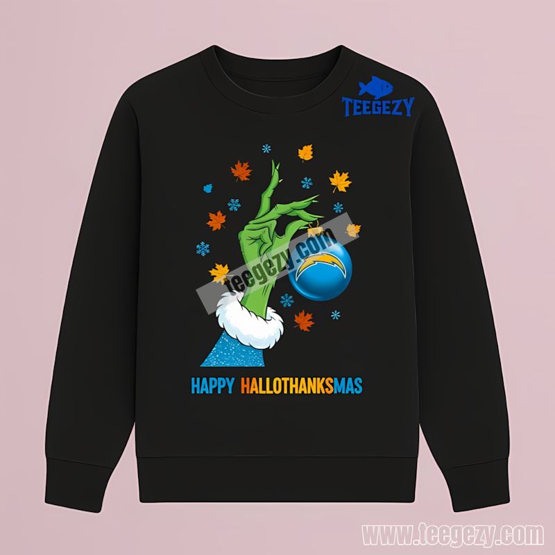 Los Angeles Chargers Happy Hallothanksmas Color Long Sleeve Los Angeles Chargers Happy Hallothanksmas Color Long Sleeve