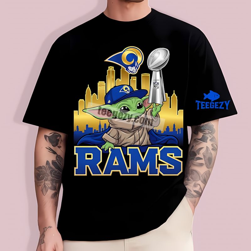 Los Angeles Rams Baby Yoda Holding Super Bowl Cup T-Shirt Los Angeles Rams Baby Yoda Holding Super Bowl Cup T-Shirt