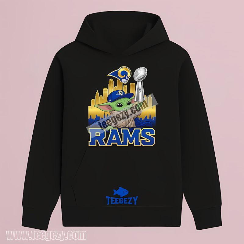 Los Angeles Rams Baby Yoda Holding Super Bowl Cup Hoodie Los Angeles Rams Baby Yoda Holding Super Bowl Cup Hoodie