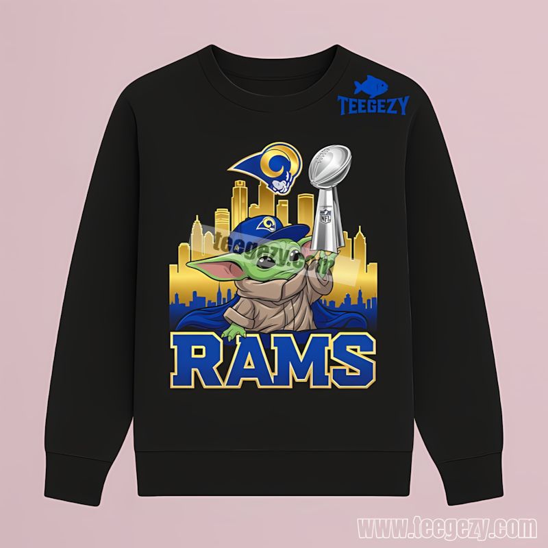Los Angeles Rams Baby Yoda Holding Super Bowl Cup Long Sleeve Los Angeles Rams Baby Yoda Holding Super Bowl Cup Long Sleeve