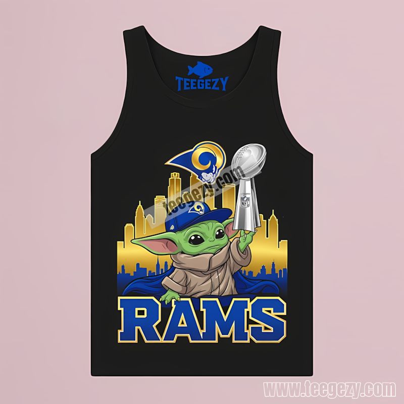 Los Angeles Rams Baby Yoda Holding Super Bowl Cup Tanktop Los Angeles Rams Baby Yoda Holding Super Bowl Cup Tanktop
