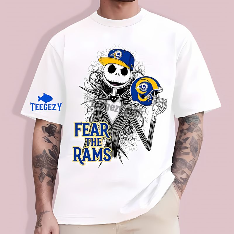Los Angeles Rams Jack Skellington Fear Graphic Halloween T-Shirt Los Angeles Rams Jack Skellington Fear Graphic Halloween T-Shirt
