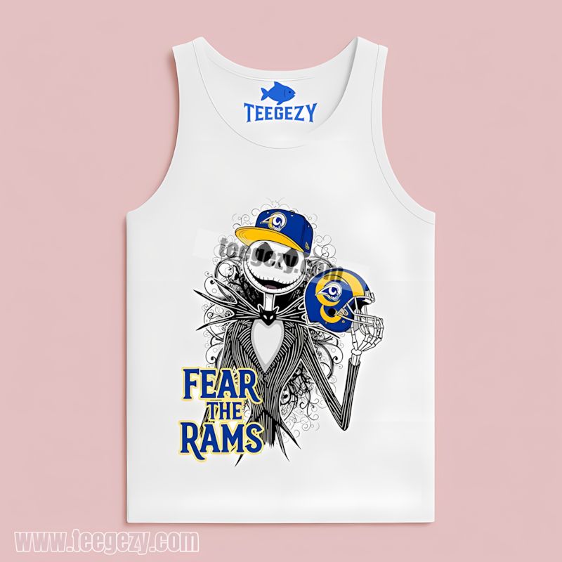 Los Angeles Rams Jack Skellington Fear Graphic Halloween Tanktop Los Angeles Rams Jack Skellington Fear Graphic Halloween Tanktop