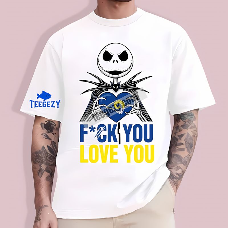 Los Angeles Rams Jack Skellington Heart Shaped Design T-Shirt Los Angeles Rams Jack Skellington Heart Shaped Design T-Shirt