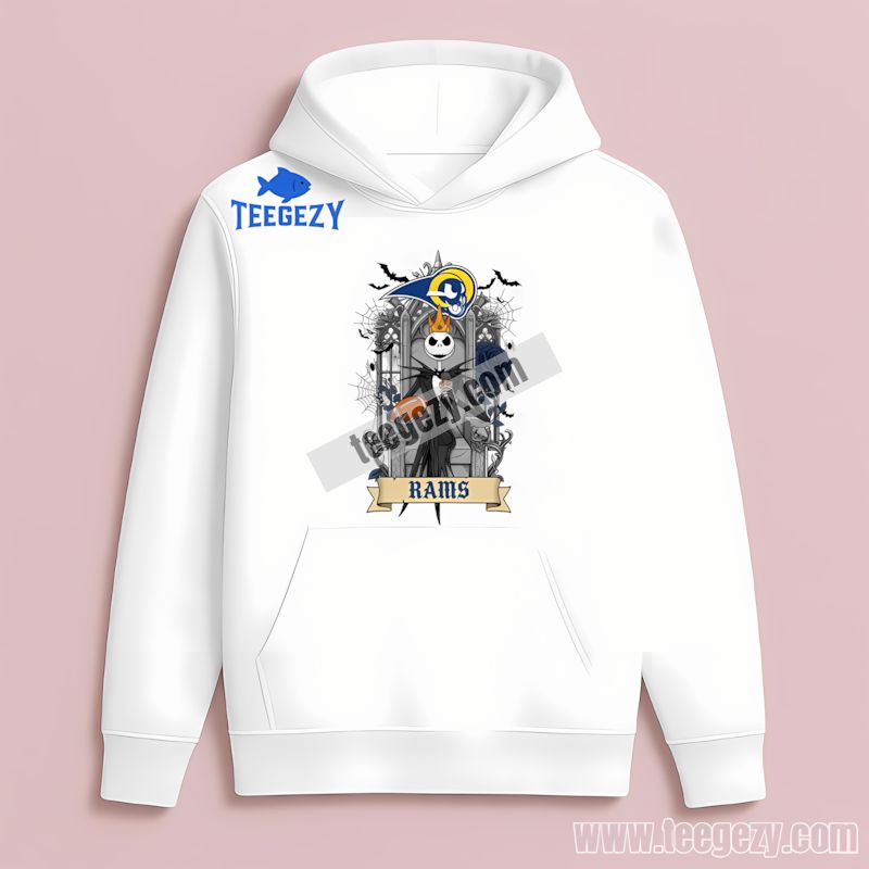 Los Angeles Rams Jack Skellington On Throne Graphic Hoodie Los Angeles Rams Jack Skellington On Throne Graphic Hoodie