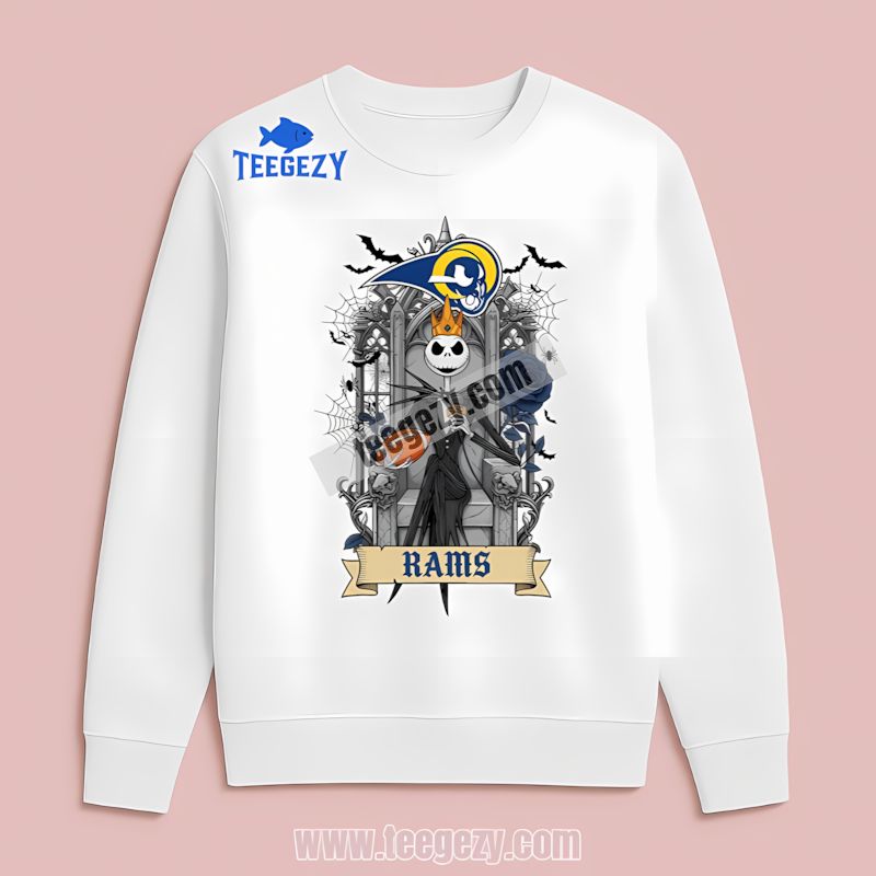 Los Angeles Rams Jack Skellington On Throne Graphic Long Sleeve Los Angeles Rams Jack Skellington On Throne Graphic Long Sleeve