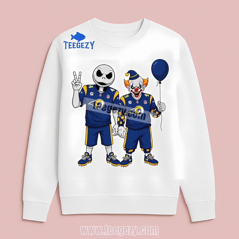 Los Angeles Rams Jack Skellington Pennywise Halloween Long Sleeve Los Angeles Rams Jack Skellington Pennywise Halloween Long Sleeve