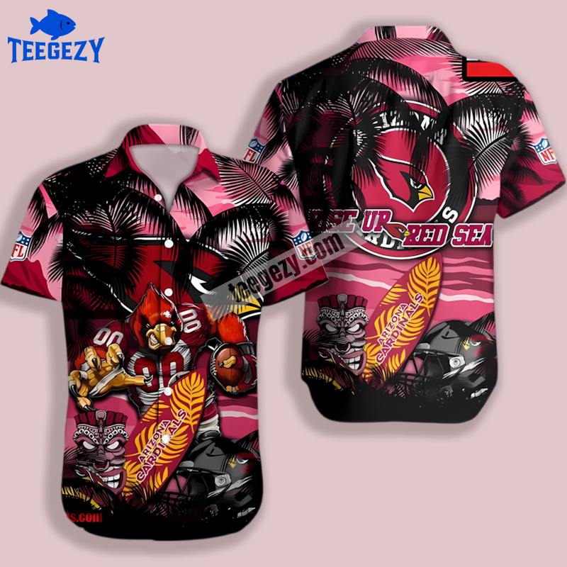 Mascot Vs Tiki Black Red Arizona Cardinals Cheap Hawaiian Shirt Mascot Vs Tiki Black Red Arizona Cardinals Cheap Hawaiian Shirt