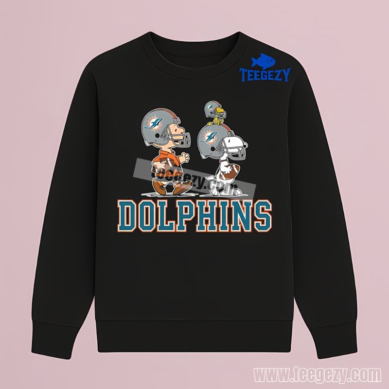 Miami Dolphins Charlie Brown Snoopy Play Together Long Sleeve Miami Dolphins Charlie Brown Snoopy Play Together Long Sleeve