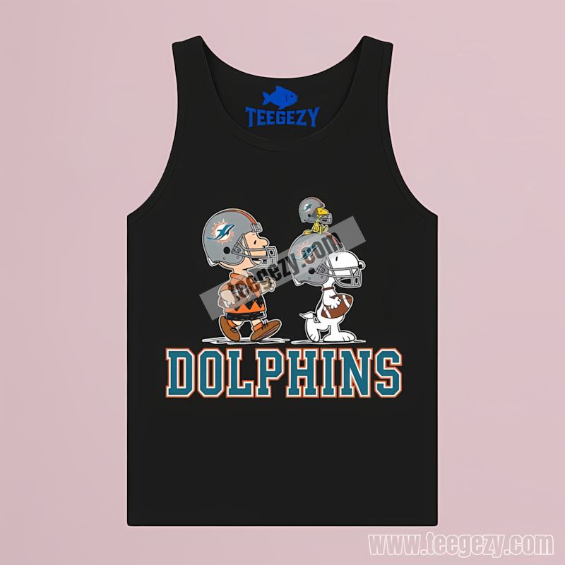 Miami Dolphins Charlie Brown Snoopy Play Together Tanktop Miami Dolphins Charlie Brown Snoopy Play Together Tanktop