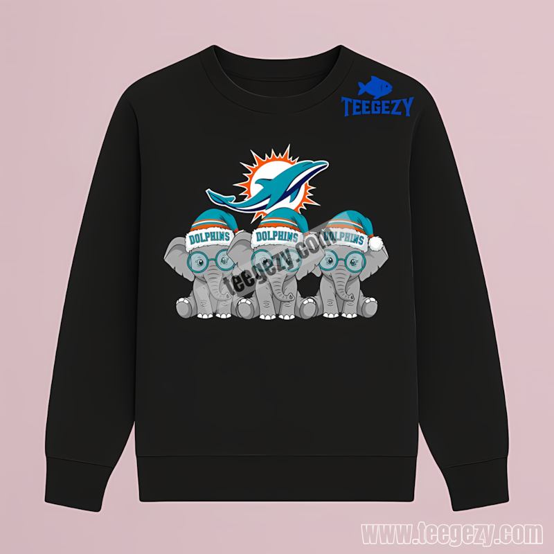 Miami Dolphins Christmas Elephants Cotton Long Sleeve Miami Dolphins Christmas Elephants Cotton Long Sleeve