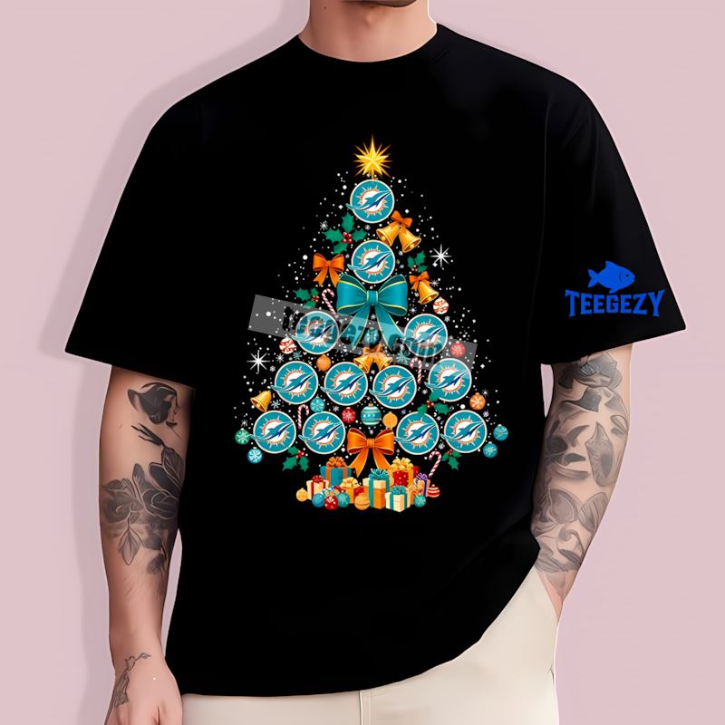 Miami Dolphins Christmas Tree Logo Cotton T-Shirt Miami Dolphins Christmas Tree Logo Cotton T-Shirt