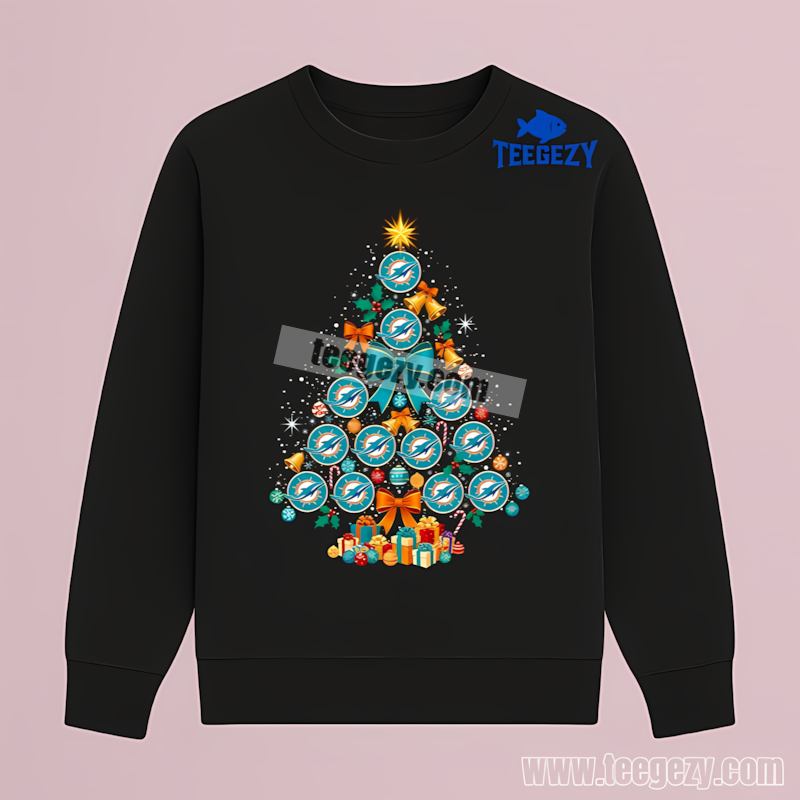 Miami Dolphins Christmas Tree Logo Cotton Long Sleeve Miami Dolphins Christmas Tree Logo Cotton Long Sleeve