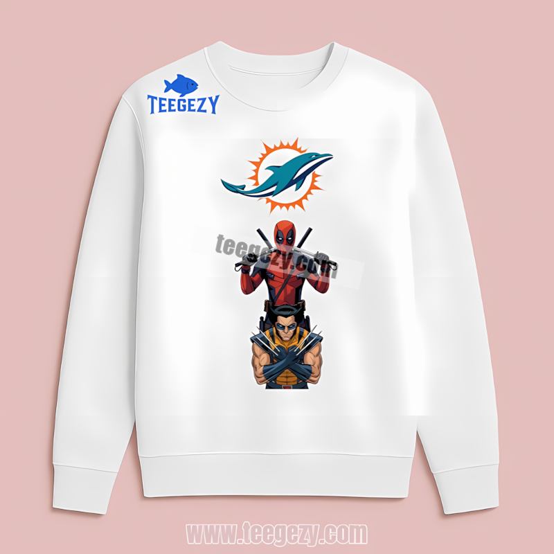 Miami Dolphins Deadpool Wolverine Crossover Vintage Long Sleeve Miami Dolphins Deadpool Wolverine Crossover Vintage Long Sleeve