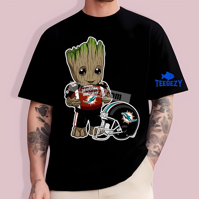 Miami Dolphins Groot Football Graphic T-Shirt Miami Dolphins Groot Football Graphic T-Shirt