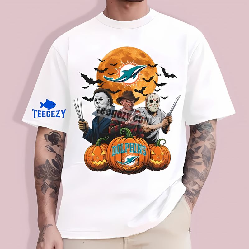 Miami Dolphins Halloween Jason Michael Freddy Regular T-Shirt Miami Dolphins Halloween Jason Michael Freddy Regular T-Shirt