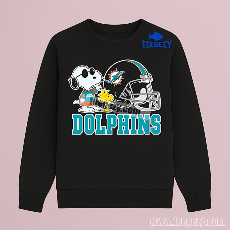 Miami Dolphins Helmet Vs Snoopy Woodstock Sports Long Sleeve Miami Dolphins Helmet Vs Snoopy Woodstock Sports Long Sleeve