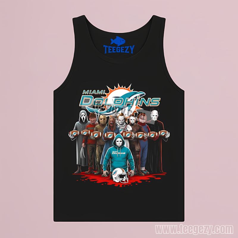 Miami Dolphins Horror Movie Characters Halloween Retro Tanktop Miami Dolphins Horror Movie Characters Halloween Retro Tanktop