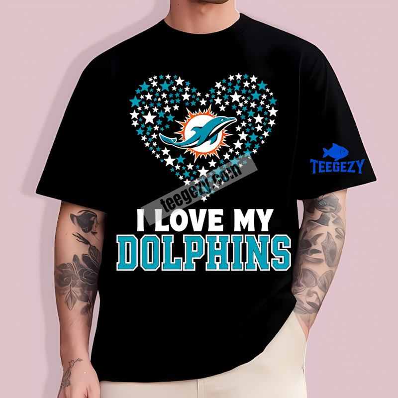 Miami Dolphins I Love My Dolphins Heart Regular T-Shirt Miami Dolphins I Love My Dolphins Heart Regular T-Shirt