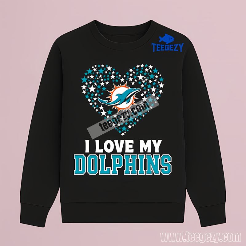 Miami Dolphins I Love My Dolphins Heart Regular Long Sleeve Miami Dolphins I Love My Dolphins Heart Regular Long Sleeve