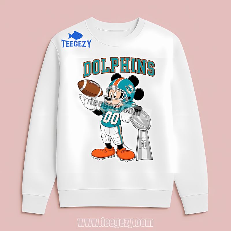 Miami Dolphins Mickey Super Bowl Football Graphic Long Sleeve Miami Dolphins Mickey Super Bowl Football Graphic Long Sleeve
