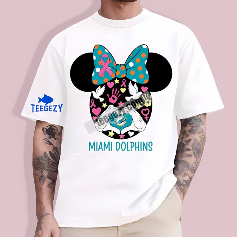 Miami Dolphins Minnie Mouse Breast Cancer Awareness T-Shirt Miami Dolphins Minnie Mouse Breast Cancer Awareness T-Shirt