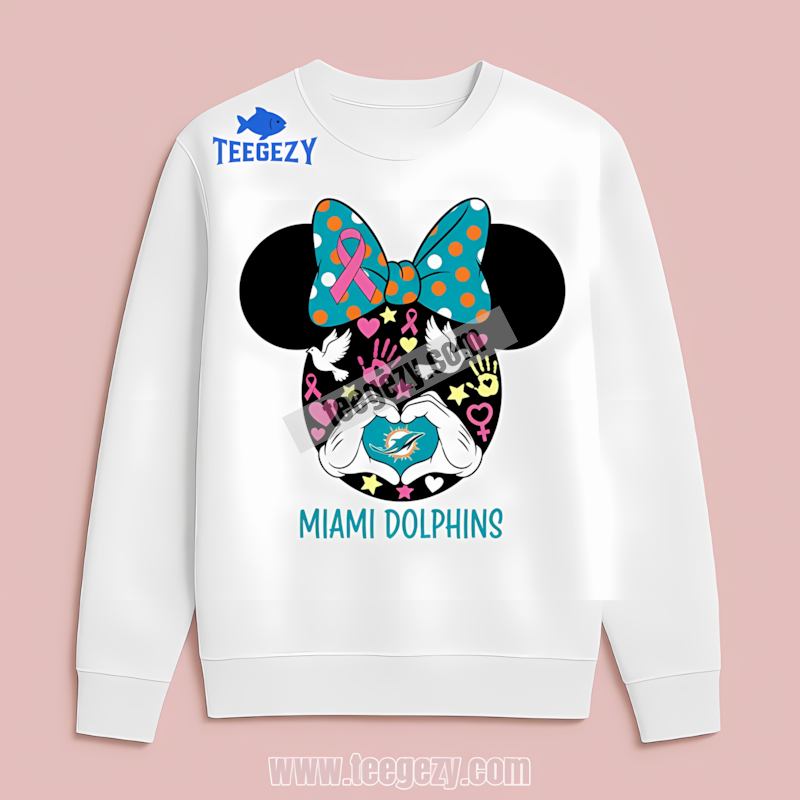 Miami Dolphins Minnie Mouse Breast Cancer Awareness Long Sleeve Miami Dolphins Minnie Mouse Breast Cancer Awareness Long Sleeve