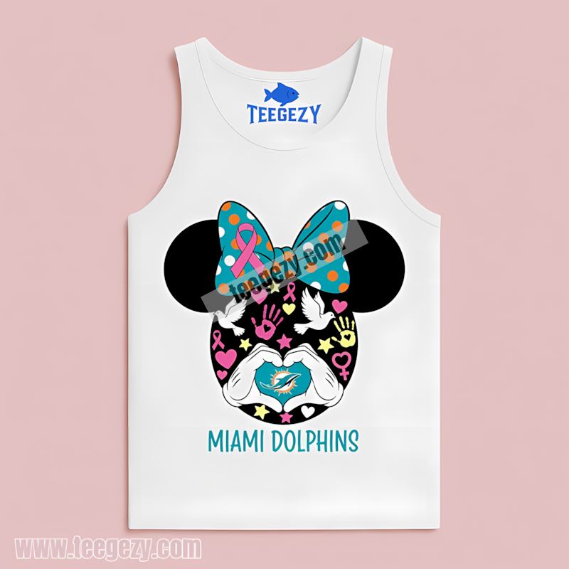 Miami Dolphins Minnie Mouse Breast Cancer Awareness Tanktop Miami Dolphins Minnie Mouse Breast Cancer Awareness Tanktop