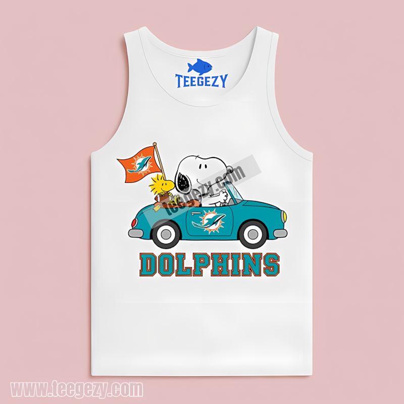 Miami Dolphins Snoopy Driving Car Graphic Tanktop Miami Dolphins Snoopy Driving Car Graphic Tanktop