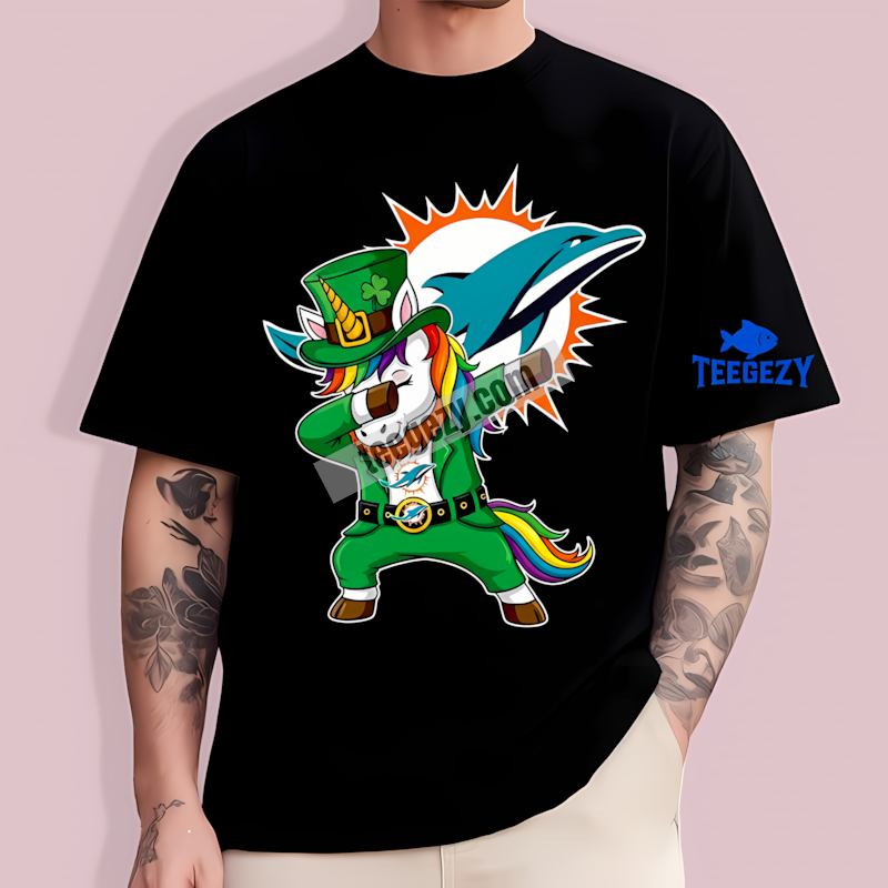 Miami Dolphins St Patricks Day Dabbing Unicorn Adults T-Shirt Miami Dolphins St Patricks Day Dabbing Unicorn Adults T-Shirt