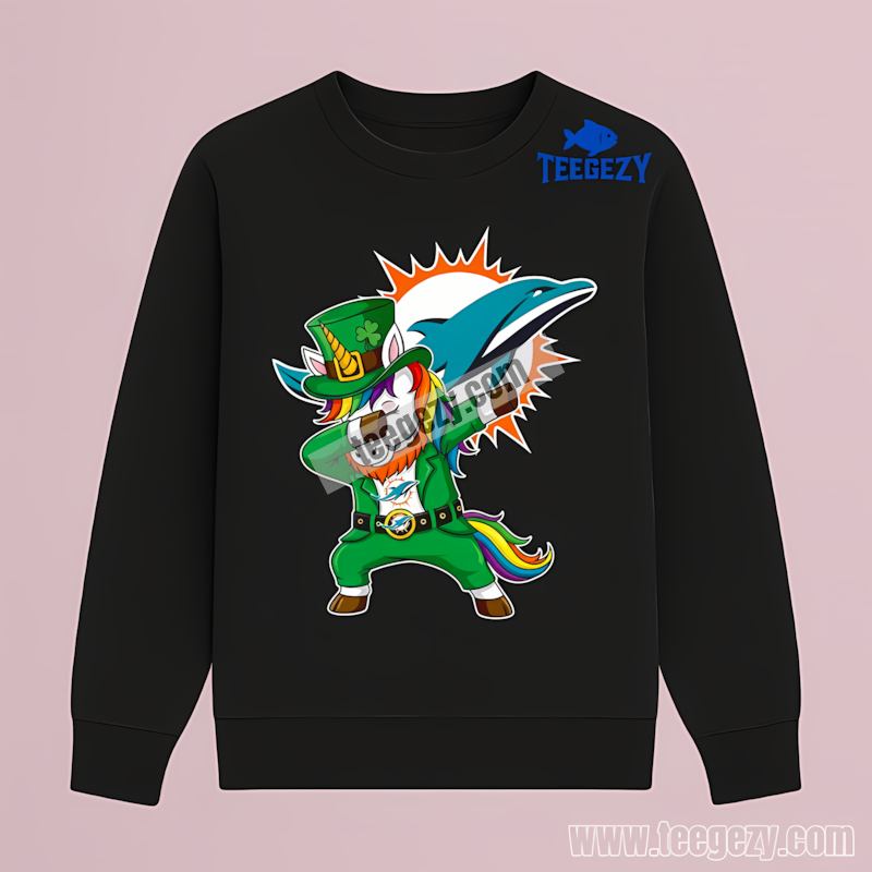 Miami Dolphins St Patricks Day Dabbing Unicorn Adults Long Sleeve Miami Dolphins St Patricks Day Dabbing Unicorn Adults Long Sleeve