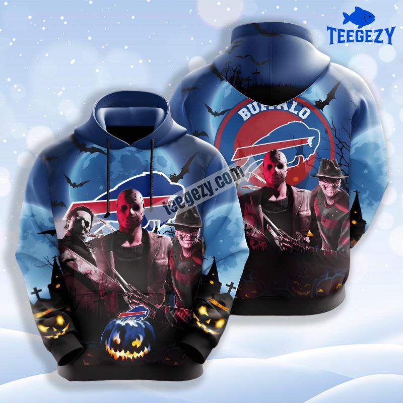 Michael Myers Jason Voorhees Buffalo Bills Blue 3D Hoodie For Sale Michael Myers Jason Voorhees Buffalo Bills Blue 3D Hoodie For Sale