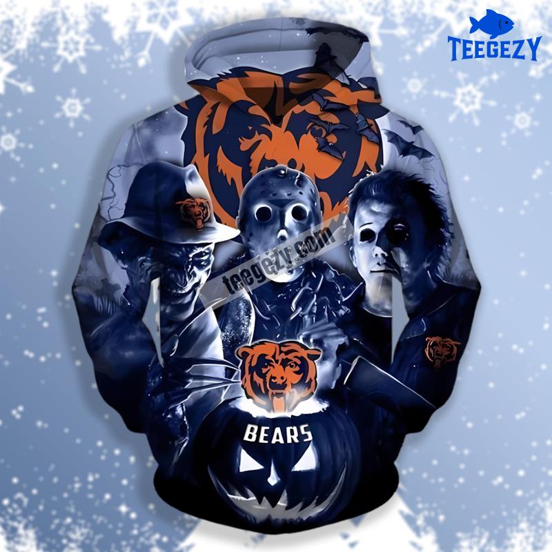 Michael Myers Jason Voorhees Chicago Bears Blue 3D Graphic Hoodie Michael Myers Jason Voorhees Chicago Bears Blue 3D Graphic Hoodie