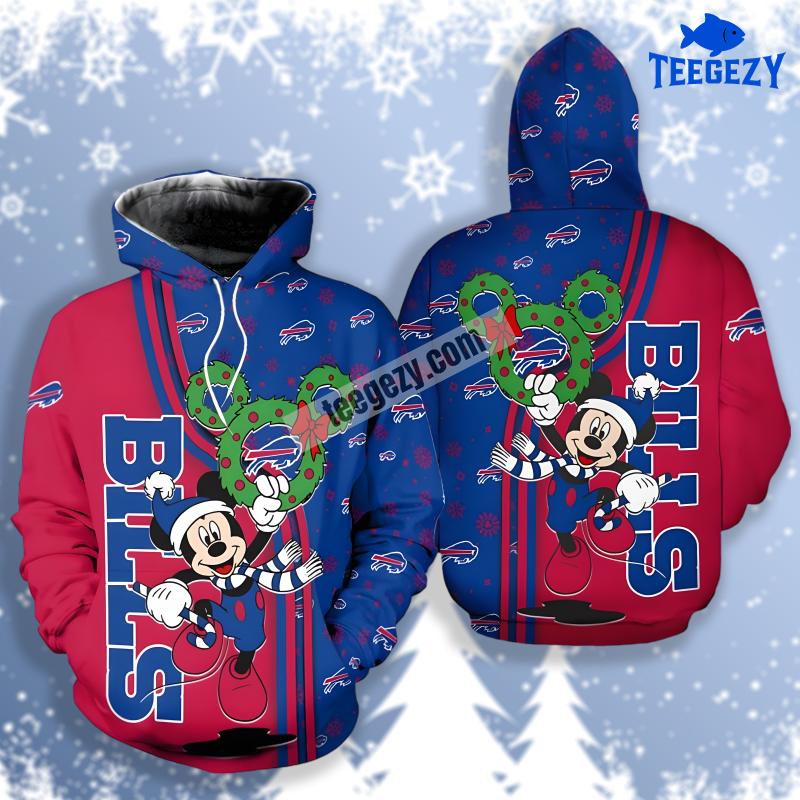 Mickey Christmas Wreath Buffalo Bills Blue Red 3D Hoodie Zipper Mickey Christmas Wreath Buffalo Bills Blue Red 3D Hoodie Zipper