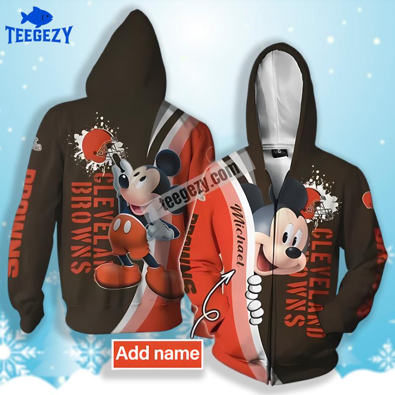 Mickey Mouse Draw Cleveland Browns Logo Orange 3D Fashion Hoodie Mickey Mouse Draw Cleveland Browns Logo Orange 3D Fashion Hoodie