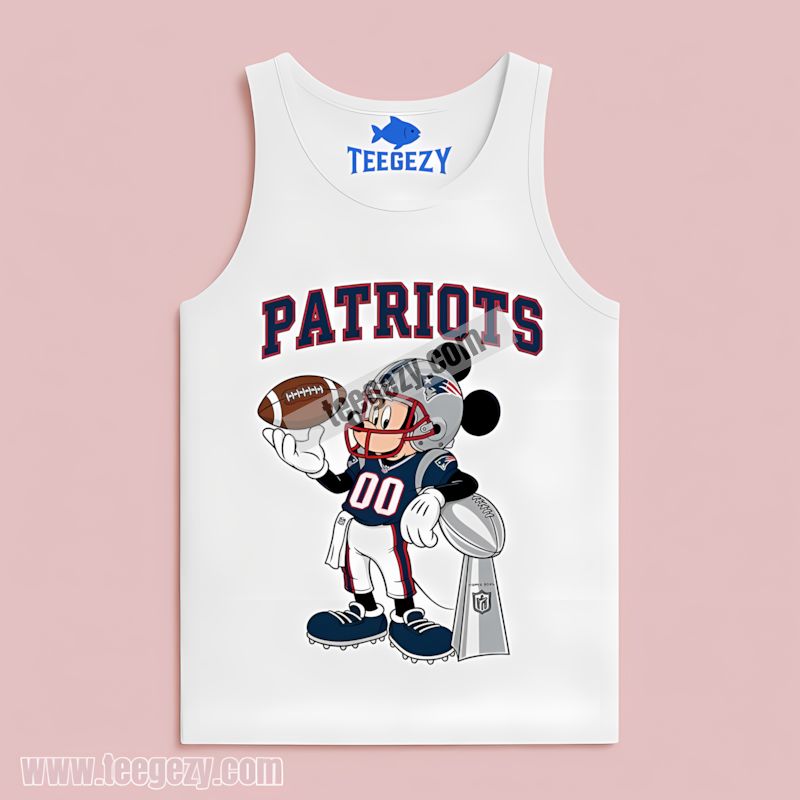 Mickey Super Bowl Action New England Patriots Mens Graphic Tanktop Mickey Super Bowl Action New England Patriots Mens Graphic Tanktop