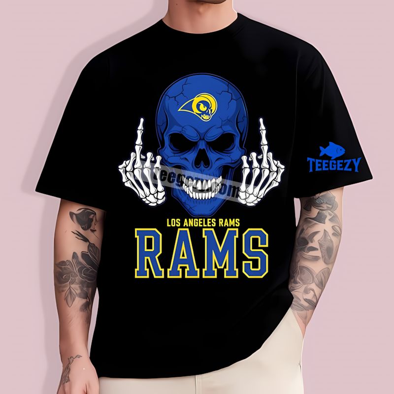 Middle Finger Skull Design Los Angeles Rams T-Shirt Middle Finger Skull Design Los Angeles Rams T-Shirt