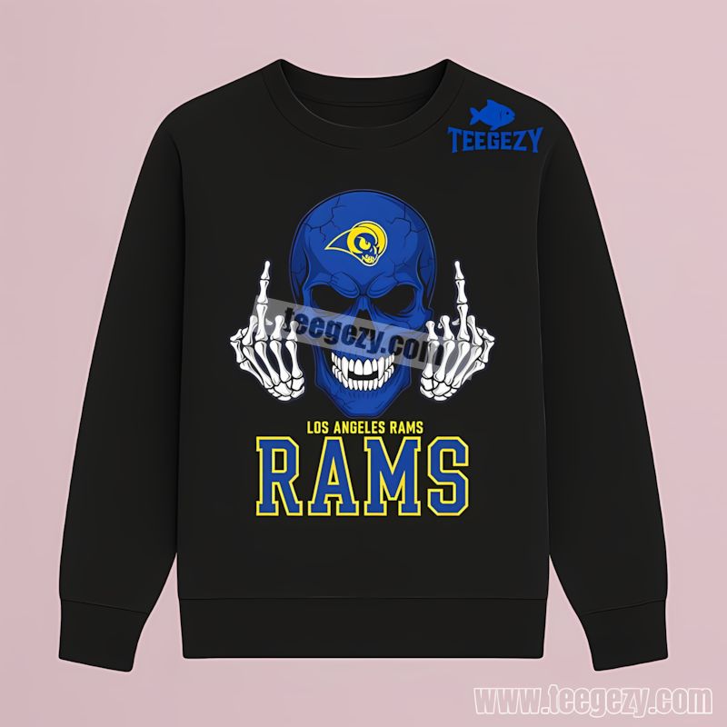 Middle Finger Skull Design Los Angeles Rams Long Sleeve Middle Finger Skull Design Los Angeles Rams Long Sleeve