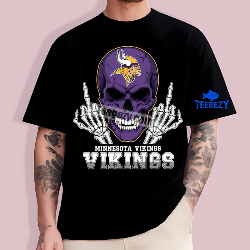 Middle Finger Skull Theme Minnesota Vikings Printed T-Shirt Middle Finger Skull Theme Minnesota Vikings Printed T-Shirt